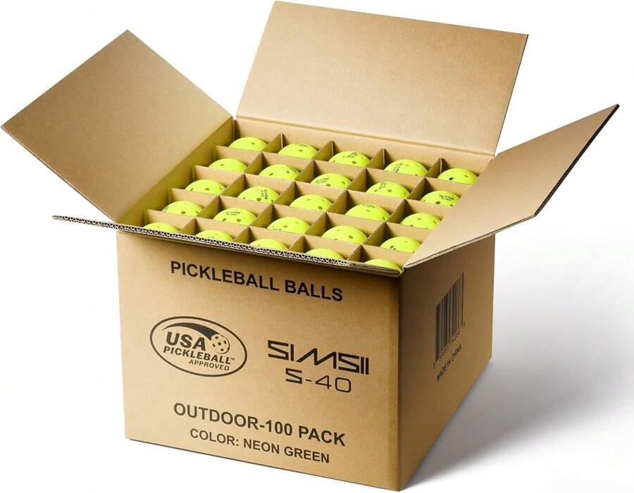 SIMSII S-40 Outdoor Pickleball Balls - 40 Holes, Approved By The USAPA - Durable PE Material, Seamless Construction, Tournament Grade, 3/12/40/100 Pack - Pickleballs - 霓虹綠 - 查看 1