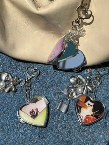 1pc Original Y2k Cat Bag Pendant Portable Makeup Mirror Keychain Birthday Gift Love Pattern Bag Charms Key Ring Bag