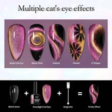 5pcs Sparkling Cat's Eye Nail Gel Set + 7ml Black Base With Magnetic Strips, High-Density Broken Fairy Stone Polarized Fine Sparkling Cat's Eye Relaxation Gel DIY Nail Gel Set