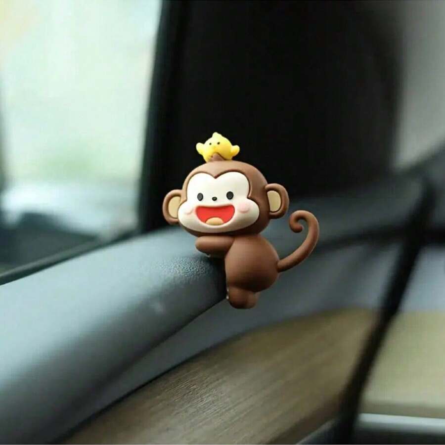 1/2件可爱小猴子汽车中控台装饰后视镜装饰摆件个性小礼物车载装饰 - 棕色 - 查看 1