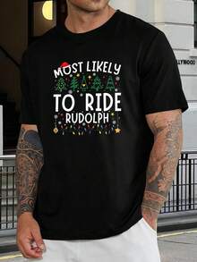 Camiseta de reno navideño divertida - Camiseta navideña para hombre, mujer y familia a juego. Regalo de Navidad de Rodolfo, idea para parejas y amantes de los renos - Negro - Ver 1