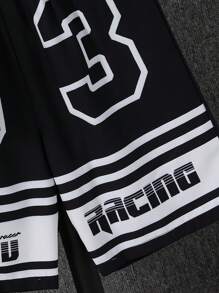 2pcs/Set Pre-Teen Boys Outdoor Chic Street Racing Style Polo Shirt & Shorts Set, Spring/Summer