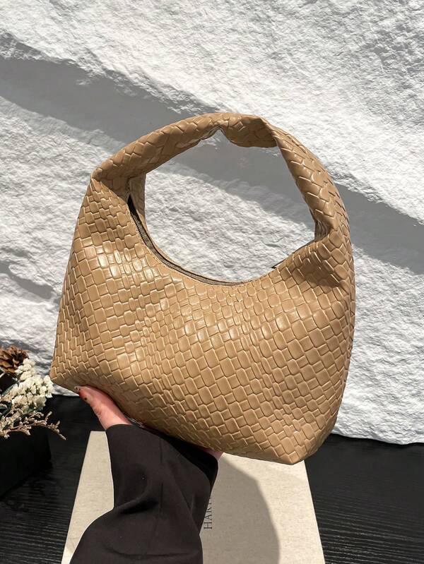 Bolso bandolera para debajo del brazo, adecuado para salidas, citas y commuting. Bolso cuadrado asimétrico de moda, bolso de mano con textura trenzada de PU, color rojo vino, bolso de trabajo diario, cartera con asa superior (diseño aleatorio)
