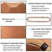 JEWELRYWE Men's And Women's Wide-Brimmed Jazz Hats, Classic Felt Hats, Fedora Hats, Panama Hats With Chains