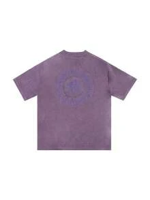 MT99 Casual American Style Suede Patch Embroidered Loose Fit Short Sleeve T-Shirt, Purple Unisex Top - Purple - View 4