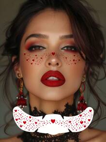 6 Blatt rote glitzernde Sommersprossen Gesichts-Tattoos, funkelnde Sommersprossen-Glitzer-Tattoos mit Herz-, Punkt- und Stern-Muster, rote wasserfeste Glitzer-Temporäre Tattoos für Erwachsene, tägliches Make-up für Reisen, Festivals und Partys