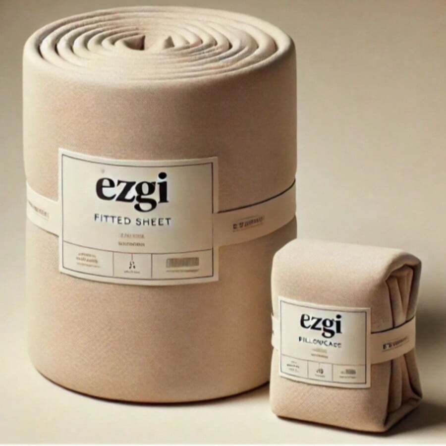MADE IN TURKEY Oversize Double Fitted Bed Sheet Set | 70% Cotton Ranforce 180x200 Cm With 30 Cm Deep Pockets | Includes 1 Pillowcase 50x70 Cm - Beige - View 1