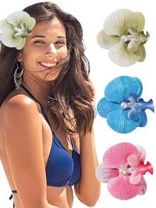 1pc/3Pcs Hawaiian Flower Hair Clip For Women Butterfly Orchid Hair Barrettes Flower Hair Clips With Faux Pearl Summer Artificial Flowers Hair Clips For Beach, Bridal Hair Accessories Claw Clips, School Stuff, Hair Piece - Multicolor - View 14