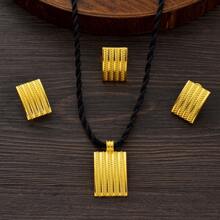 Set de bijuterii de culoare aurie 3 buc, colier cu pandantiv pătrat geometric, cercei inelar, cadou clasic elegant pentru petrecere de nuntă pentru mireasă africană