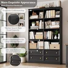 FINETONES 71" Black Bookshelf With 4 Drawers, 6-Tier Double Wide Bookshelves And Bookcases With Storage, Tall Bookshelf Large Op - 1 - View 5
