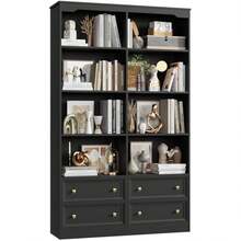FINETONES 71" Black Bookshelf With 4 Drawers, 6-Tier Double Wide Bookshelves And Bookcases With Storage, Tall Bookshelf Large Op - 1 - View 7