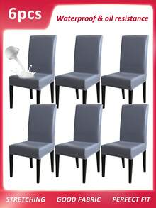 4/6pcs Faux PU Leather Solid Color Dining Chair Covers, Elastic Mid-Back Chair Slipcovers For All Seasons, Stretchy Soft & Removable For Office, Kitchen, Hotel, Home Decor - Multicolor - View 7