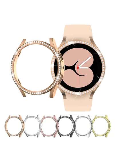 1 st söt tecknad katt & roséguld/silver klockfodral kompatibel med Galaxy Watch 7 FE 6 5 4 40mm 44mm / Watch 5 Pro 45 44mm / Watch6 43mm / Watch4 Classic 46mm, lyxigt strass-smyckesdekorerat, glänsande, skyddande fodral för unga moderiktiga kvinnor