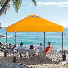 Amada 10x10ft 1-Person Setup Pop Up Canopy Tent - Easy Outdoor Sun Shade For Events, Parties, Camping, Gazebo With Wheel Cover Bag, Beach Tent With 3-Speed Adjustable Height,Blue - 橘色 - 查看 2