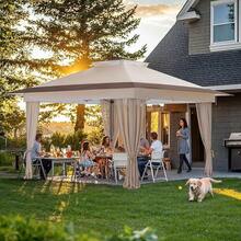 Amada 10x10ft 1-Person Setup Pop Up Canopy Tent - Easy Outdoor Sun Shade For Events, Parties, Camping, Gazebo With Wheel Cover Bag, Beach Tent With 3-Speed Adjustable Height,Blue - 米色 - 查看 3