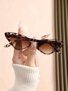 1 pieza Gafas básicas con lente ombre de plástico con montura completa de ojo de gato con estampado de guepardo para adolescentes, para actividades casuales al aire libre y decoración de fiestas