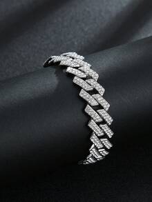 1 pieza Collar de cadena cubana de 15 mm, cadena de tres filas con efecto de rhinestone para hip hop, unisex, para regalo del Día del Padre - diamante - Ver 5