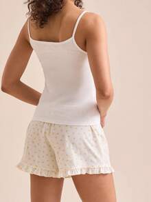 Women's Two-Piece Suspender Shorts Suit Short Knitted Vest Suspender Mini Shorts Clothing Suit - White - View 2