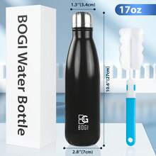 BOGI 17oz Insulated Water Bottle Double Wall Vacuum Stainless Steel Water Bottles, Leak Proof Metal Sports Water Bottle Keeps Drink Hot And Cold - Perfect For Outdoor Sports Camping Biking (Mint) - 1 包-黑色 - 查看 2