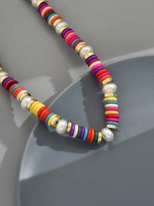 1 pieza Collar de estilo bohemio y resort con trenzado, piedras y perlas para mujeres (color aleatorio)
