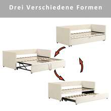 Creahappy Sofa Bed 90/180x200 Cm - Single/Double Bed With Slatted Frame - Multifunctional Daybed Made Of Skin-Friendly Velvet - Beige - 90/180x200 Cm - 米色 - 查看 4