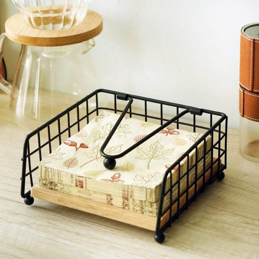 1 Stück eleganter flacher Papierservietten-Halter mit Ausgabearm, schwarze Servietten-Halter für Tisch, Küche, Arbeitsplatten & Outdoor, Schwarz