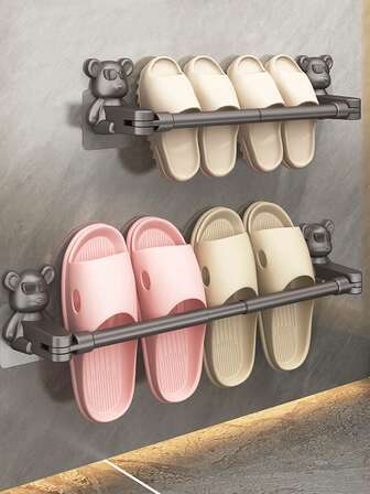 1 st väggmonterad tofflorhylla i rostfritt stål, badrumshållare, borrfri