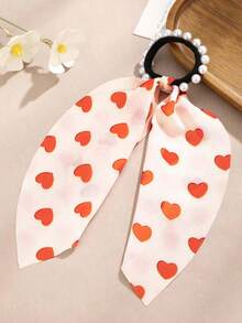 1 件心形可爱珍珠发带，可扎马尾辫、戴在手上或绑在头顶 - 彩色 - 查看 3