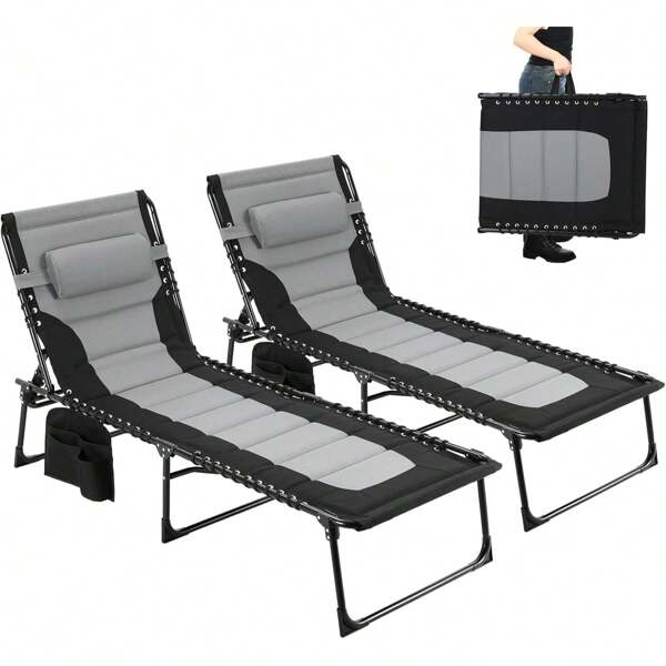 Faltbare Liege für Outdoor, Sonnenliege klappbar Gartenliege mit Kopfstütze, Seitentasche & 5-fach verstellbarer Rückenlehne trägt bis zu 150 kg