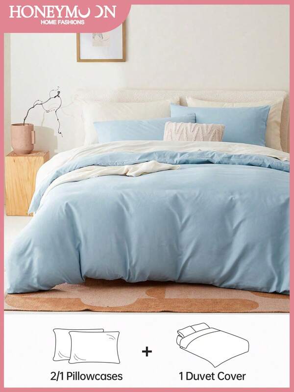 2/3 pièces Ensembles de housse de couette bleu unicolore ultra doux, literie légère et nuageuse, housse de couette*1 taie d'oreiller*1/2, s'adapte parfaitement aux lits jumeaux, pleins, king et queen
