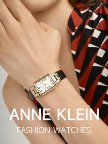 Anne Klein Women's Black Leather Strap Quartz Watch With Cream Textured Dial And Gold Case Watch For Ladies Elegant Chic Gift Wrist Watch,AK/3752CRBK