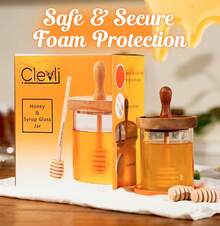 CLEVLI Honey Dispenser – No Drip Glass With Stand – Honey Jar – Clear Glass Honey Container With Dipper 8 Oz – Maple Syrup Dispenser – Honey Pot With Stand – Honey Bottle With Flip Top Lid - Wood - View 5