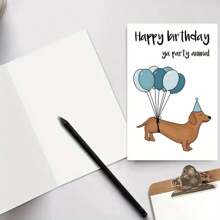 Cartão de aniversário engraçado de Dachshund com chapéu de festa e balões - Cartão de felicitações engraçado "Animal Yappy" para amantes de cães, cartão de papel premium, inclui envelope impresso - presente perfeito para donos de animais de estimação, presentes para cães