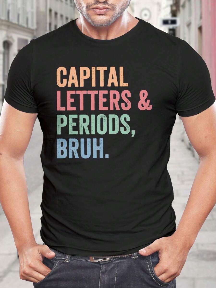 Camiseta gráfica divertida, sarcástica, con mayúsculas y puntos - camiseta de moda para hombres, mujeres, estudiantes universitarios y Generación Z - Negro - Ver 1