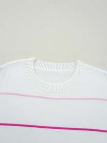 Acelitt Casual Contrast Stripe Off-Shoulder 3/4 Sleeve Ribbed Crew Neck Knit Top, Suitable For All Seasons - Multicolor - View 8