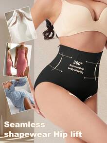 高腰塑身内裤无缝收腹裤腰部训练瘦身紧身女士平腹提臀提臀三角裤女式塑身衣 - 黑色 - 查看 4