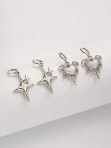 4pcs/Set Women's Heart & Star Dangle Earrings, Y2K Style Jewelry Suitable For Daily Life And Parties, Exquisite Holiday Gift - Multicolor - View 6