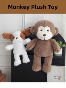 1个23厘米/9.05英寸新款可爱猴子毛绒玩具，猴子填充动物，绵羊毛绒玩具，适合作为女孩生日礼物、猴子毛绒抱枕或儿童节礼物 - 棕色 - 查看 7