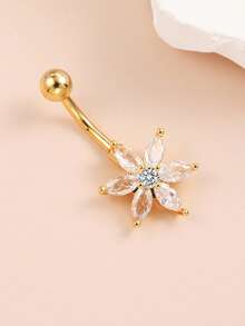 1 Piece Stainless Steel Flower Inlaid With Zirconia Delicate Navel Ring Fashion Personalized Body Piercing Jewelry Daily Wear Valentine's Day Gifts, Mom, Mother, Mother's Day, Gift - Stainless Steel Flower Navel Ring - View 14