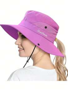 1 pièce Chapeau de soleil à large bord pour femme - Design à queue de cheval, large bord pour ombre solaire, chapeau de seau pliable pour plage et été, idéal pour la pêche, les vacances à la plage, les voyages de femmes et les activités extérieures