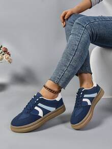 Retro Classic Casual Sneakers, Unisex Round Toe Lace-Up Trainers, Versatile Sports Shoes - Blue - View 2