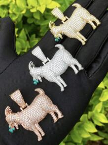DUBSS 1 pièce de pendentif de collier en forme de chèvre mangeant de l'herbe avec un réglage à griffes plaqué, bijou de style hip-hop pour hommes