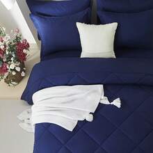 7 Pieces Summer Comforter Sets Queen, Soft, Comfortable And Breathable, Geometric Checkered Pattern Bedding Set, Including 4 Pieces Pillowcase, 1 Flat Sheetand 1 Fitted Sheet, Perfect For Your Room Decoration, Bed In Bag Set - 深藍-B75 - 查看 5