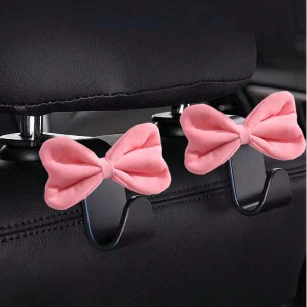 1pc/2pcs/4pcs Bow Car Seat Hook Cute Pink Red For Women Female Lady Girls Universal Multifunctional Seatback Storage Organizer Hooks Auto Accessories