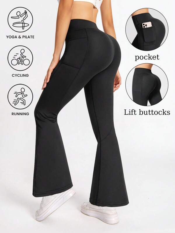 Slim-Fit Yoga Pants With Side Pockets, Exercise Fitness Workout Leggings