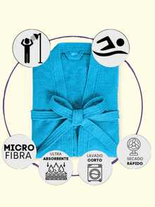 BATA DE BAÑO UNISEX AMPLIA Y LARGA EXCELENTE ABSORCIÓN TELA MICROTOALLA (ALGODÓN CON MICROFIBRA) - Azul turquesa - Ver 6
