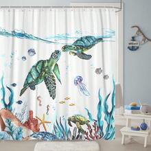 New Fowocu Sea Turtle Extra Long Shower Curtain Teal Blue Ocean Waterproof Fabric Shower Curtains For Bathroom  Funny Animal Octopus Starfish Anchor Fish Nautical Bath Curtain Dr (Teal, 72''*78'') - Teal 72"W x 78"L (Pack of 1) - View 3