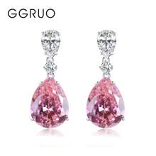 GGRUO 1 Paar 925er Silber Pink Tropfenform Ohrringe, süße, ausgefallene, klare kubische Zirkonia Ohrstecker, attraktiver Schmuck für Braut, Party, Hochzeit, Valentinstag, Dates, Geschenke