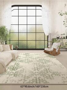 1 Piece Of Imitation Cashmere Living Room Carpet With Light Green Retro Pattern Printed On It. Suede Delicate, Pleasant To The Touch, Non-Slip Washable Area Rug For Bedroom, Can Be Used In Living Room, Bedroom Bedside Carpet, Door Mat, Room Decoration. Suitable For Different Seasons Of Spring, Summer, Autumn And Winter.