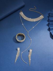 Conjunto de 4 piezas de joyería de lujo con colgante, aretes y pulsera con cristales negros y borlas, un regalo perfecto para estudiantes, parejas, novias o uso diario. Joyería versátil y elegante.